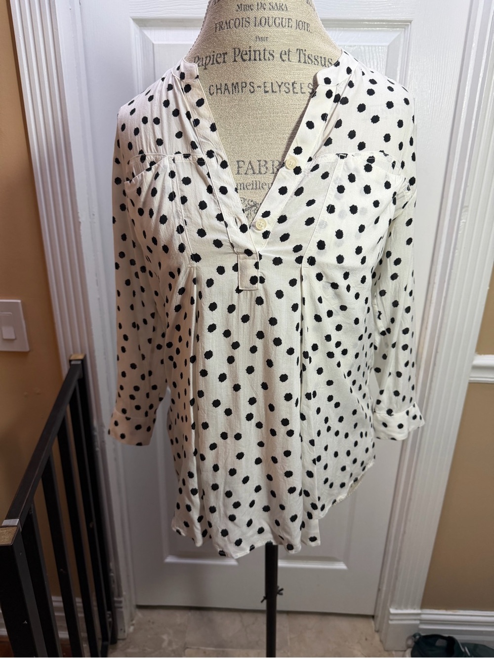 Maeve White Blouse with Black Polka Dots